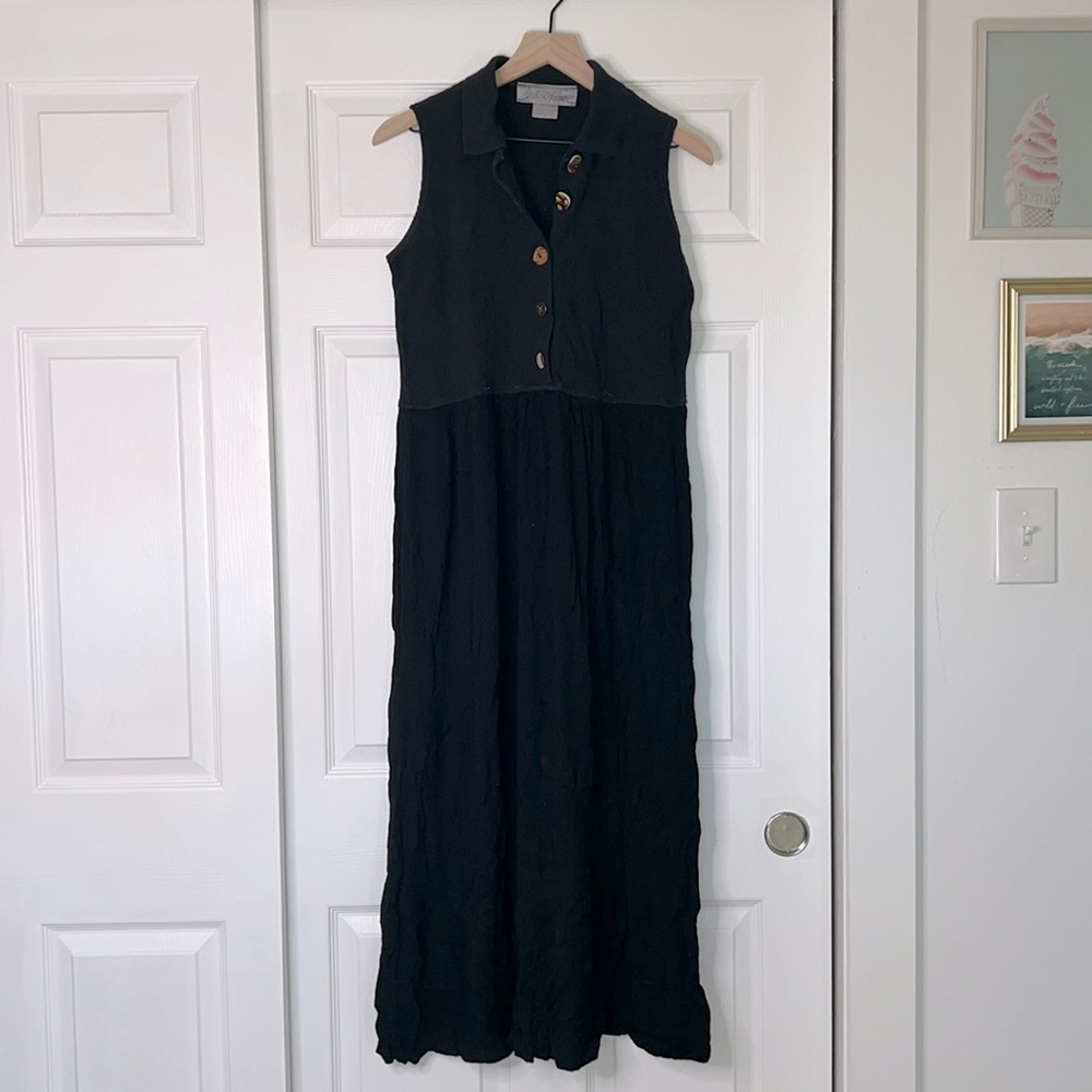 90’s Barbara Lesser Black Sleeveless Maxi Dress with Buttons